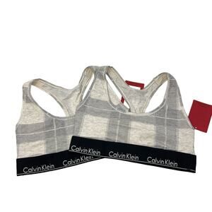 Calvin Klein Plaid Modern Cotton Wireless Unlined Bralette 2 Pack S Black, Tan